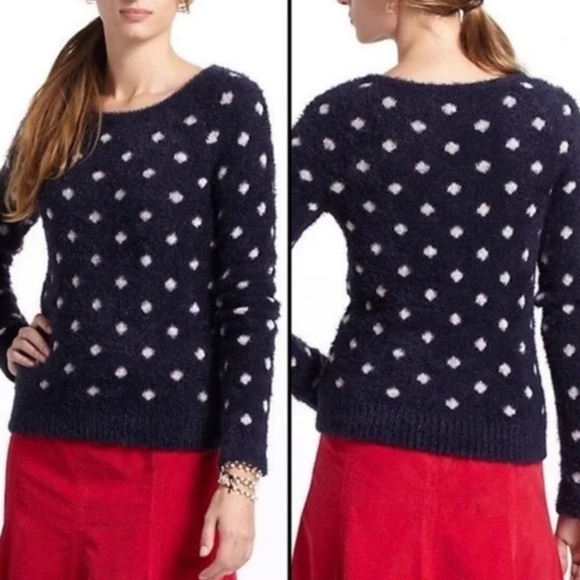 Anthro | Moth Polka Dot Navy and White Sweater Small - Picture 1 of 4